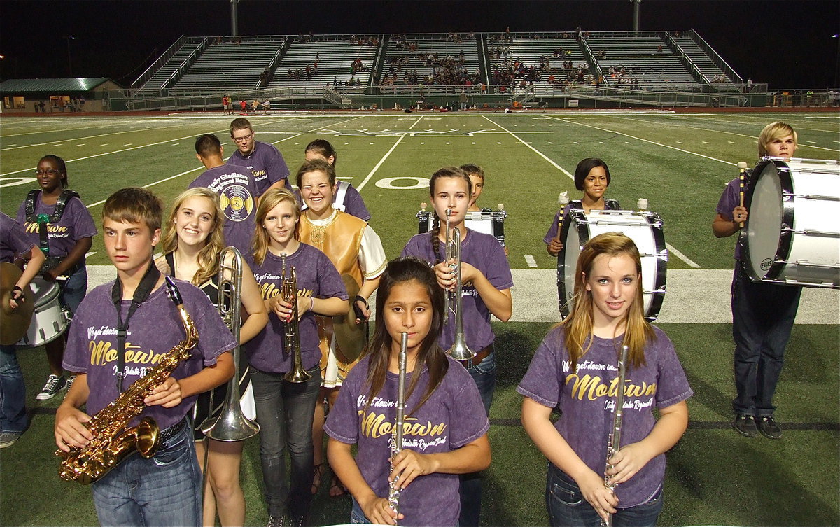 Image: The Gladiator Regiment Marching Band after performing during halftime of the Dale Hansen Football Classic in Waxahachie.