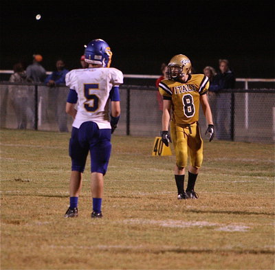 Image: Haden Woods(8) plays cornerback for Italy against Sunnyvale.