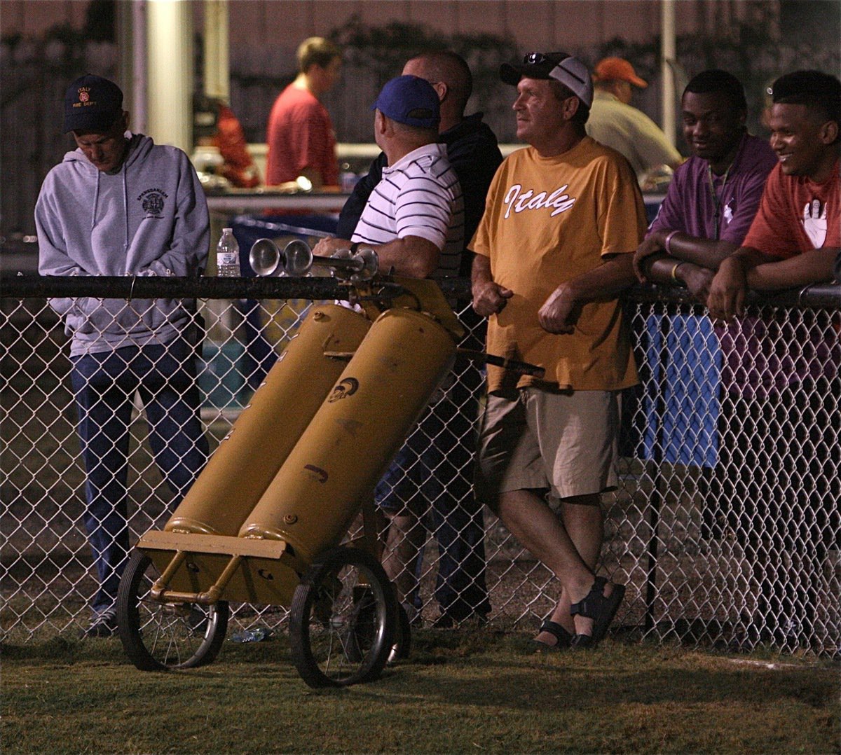 Image: Lee Hamilton, father of current Gladiator Chase Hamilton, works the air horns during Friday night’s battle between Italy and Sunnyvale.