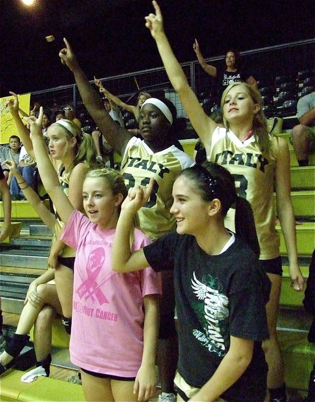 Image: The JV Lady Gladiators and fans help the varsity get one last point to sweep the Lady Eagles in 3-sets.