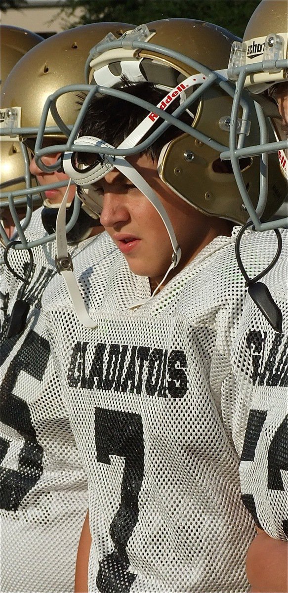 Image: Gary Escamilla(7) peers under his mask at the Jaguars.