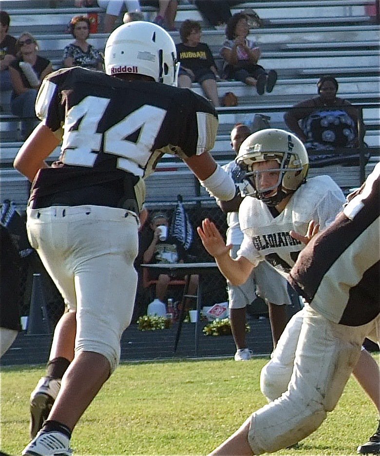 Image: Italy’s Dylan McCasland(32) should pick on someone his on size instead of tormenting the Jaguar backfield the way he did this past Thursday in Hubbard.