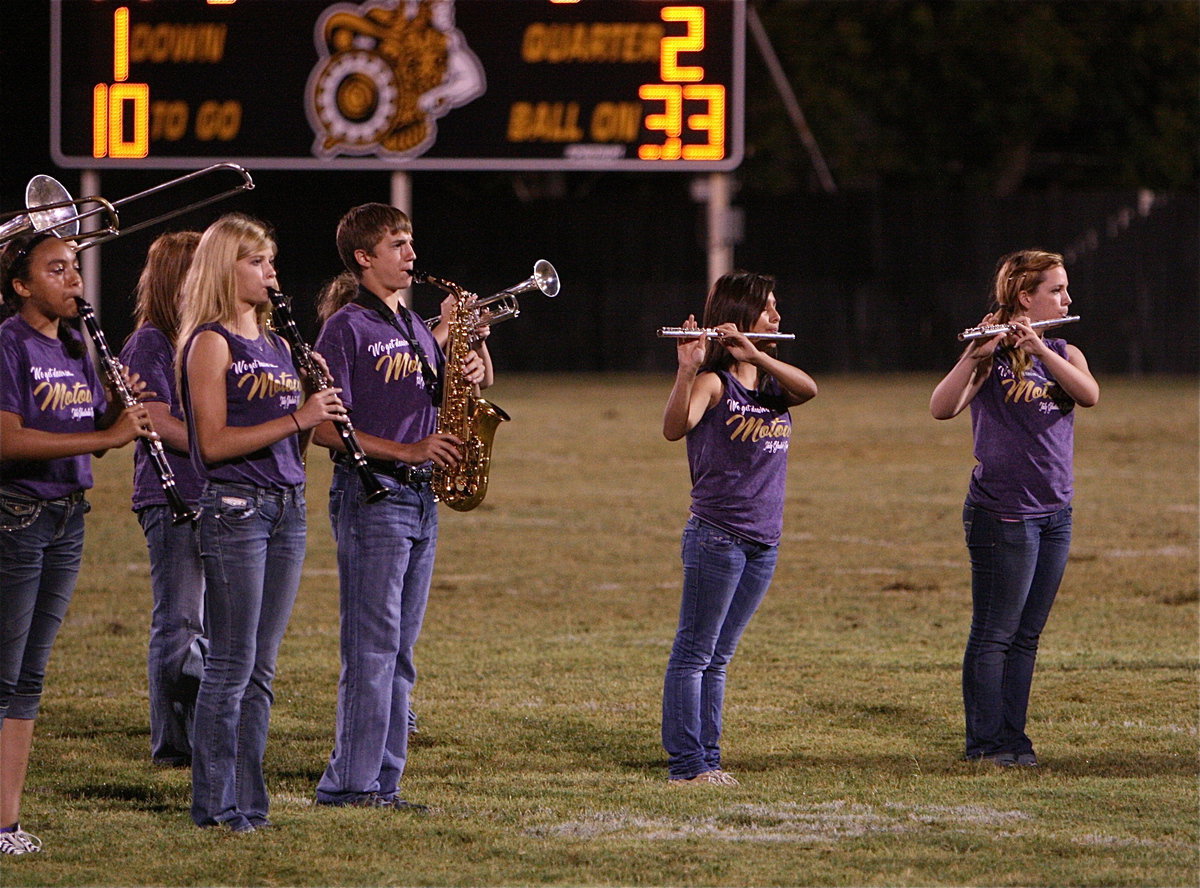 Image: Gladiator Regiment Marching Band members in action at Willis Field.