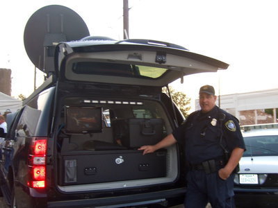 Image: Officer David Hall shows off the Homeland Security vehicle nicknamed “The Rabbit”.