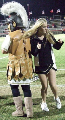 Image: Gladiator mascot Reagan Adams and Gladiator cheerleader Kelsey Nelson groove to the beat.