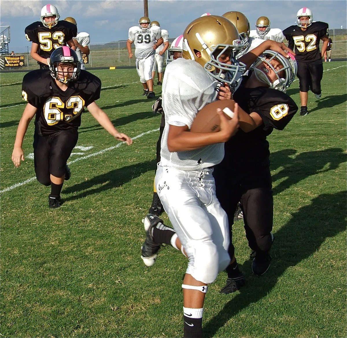 Image: Tylan Wallace(9) fights his away into the end zone for an Italy score.