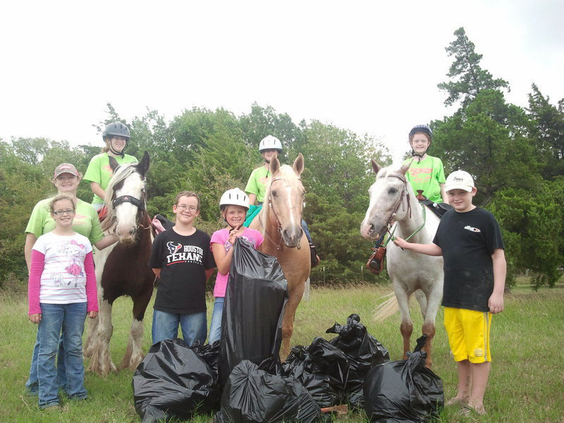 Image: Silver Spurs 4-Hers collected lots of trash off the equestrian trails at Lake Bardwell during their One Day of Service on October 13.