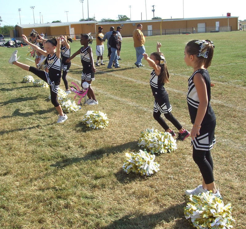Image: The IYAA B-Team cheerleaders kick up some spirit along the sideline.