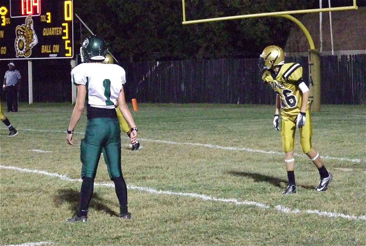 Image: Freshman Gladiator Ty Windham(36) lines out wide on offense for Italy.