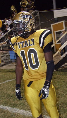Image: Senior Gladiator Ryheem Walker(10) will need to add a few more stars to his helmet after Italy’s 49-2 homecoming win over Cross Roads. Walker rushed 6 times for 115 yards (19.2 average) including a 68 yard run for a touchdown. On defense, Walker totaled 13 tackles with 8 solos and 1 hurry.