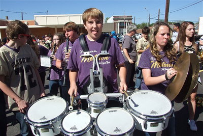Image: Gladiator Regiment Band drummer, Brett Kirton leads the beat during the pep rally.