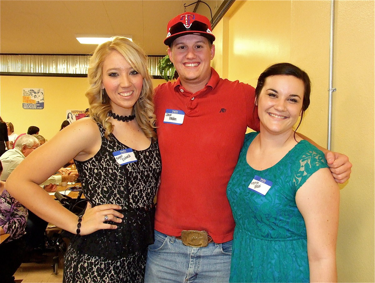 Image: Megan Richards, Jase Holden and Kaytlyn Bales (2012 recipients) are enjoying mingling with guests and reuniting with one another.