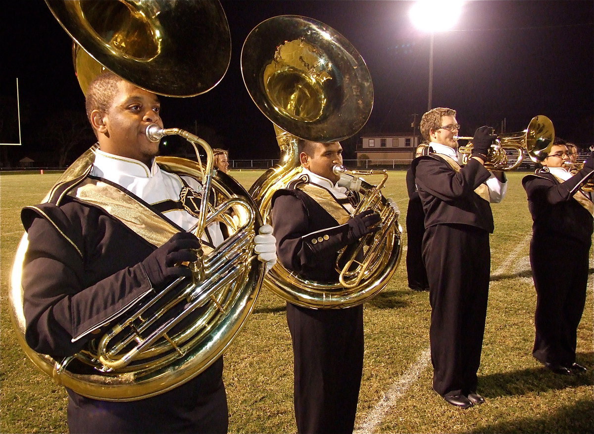 Image: The Gladiator Regiment Marching Band performs for Cayuga’s fans during halftime.