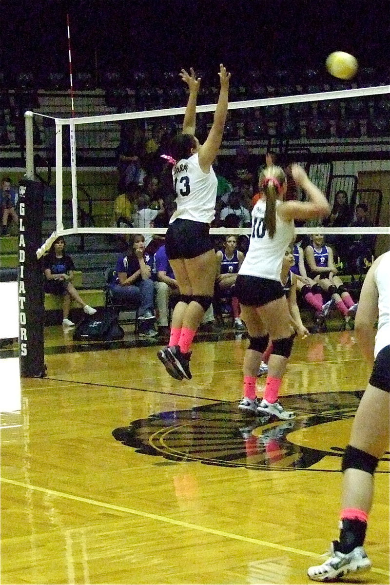 Image: Alyssa Richards(13) and Madison Washington(10) are working on hard on defense.