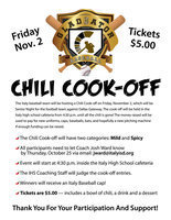 Image: Let’s spice things up! Italy Baseball Chili Cook-Off on Friday, November 2, inside the Italy High School cafeteria to raise funds for the team.