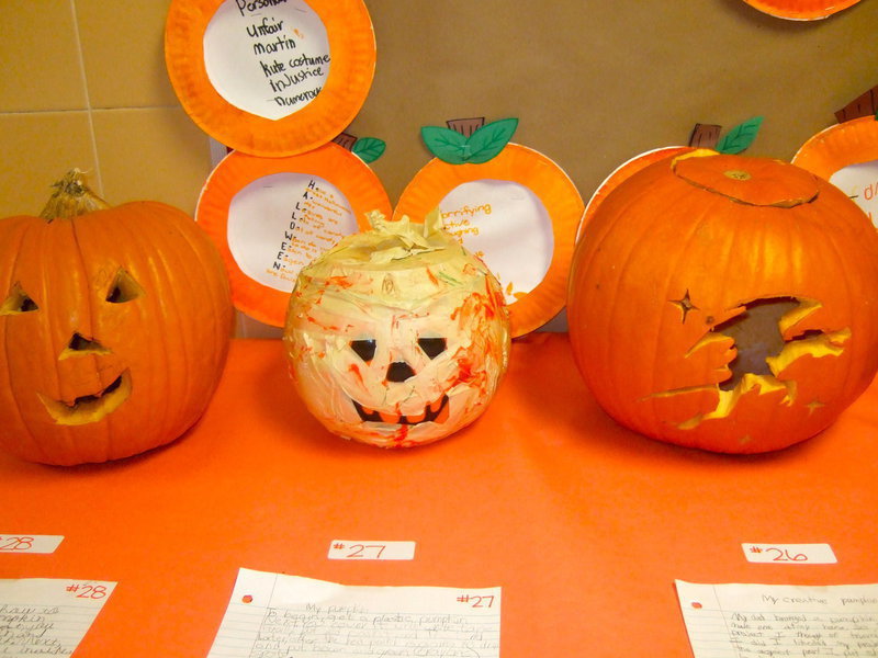 Image: Look at these creative jack-o’-lanterns! Can you see the witch on her broom?