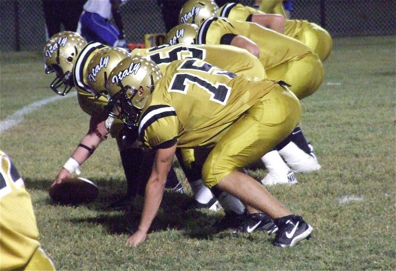 Image: Left tackle Cody Medrano(75) and his fellow Gladiator linemen get the job done as Italy racks up 4 consecutive district wins.