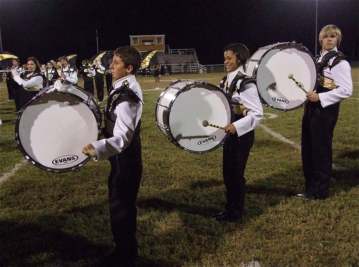 Image: The Gladiator Regiment Marching Band performs during halftime for their home side fans.