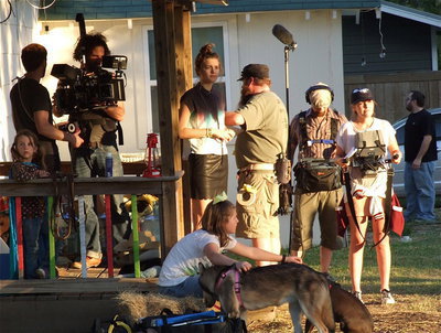 Image: Mia and Tatum are star struck as the film crew works their magic in their front yard.