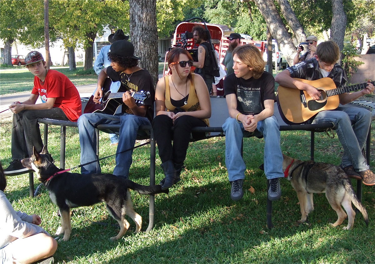 Image: Local students prepare for their roles in the film.