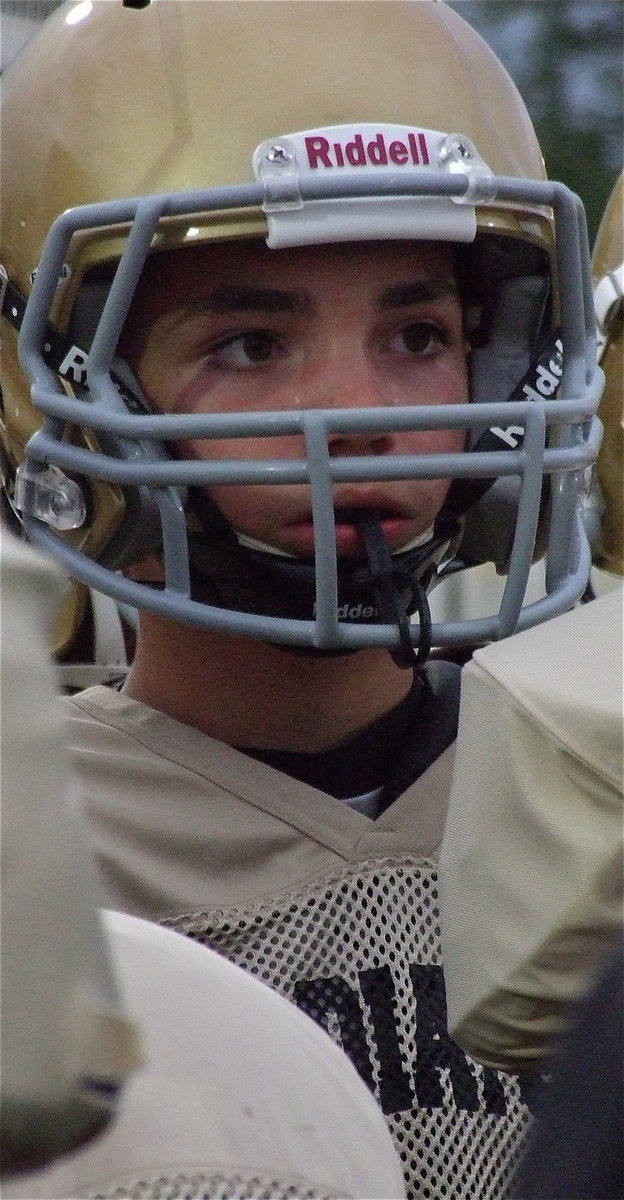 Image: Blake Brewer concentrates in the huddle.