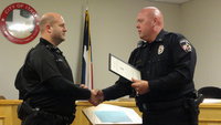 Image: Shawn Martin promoted to Corporal by Italy Police Chief Diron Hill at Italy City Council meeting