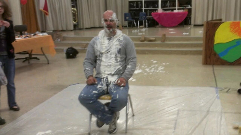 Image: IHS principal Lee Joffre agreed to the pie-in-the-face contest for FCCLA fundraiser.