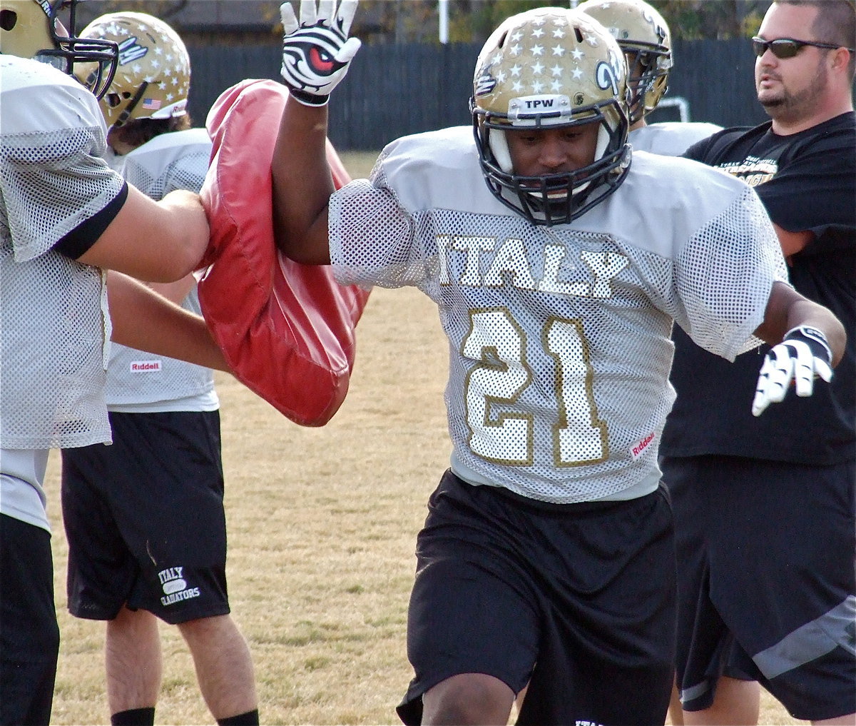 Image: Jalarnce Lewis rips thru the dummy.