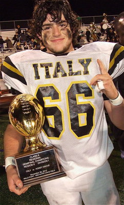 Image: Gladiator sophomore Kyle Fortenberry(66) played long-snapper, offensive center and defensive line to help Italy secure the trophy.