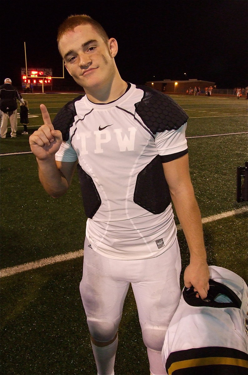 Image: Gladiator senior Hayden Woods(65) is proud of his team’s accomplishments as Italy advances to the fourth round to take on the Goldthwaite Eagles in the regional final.