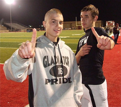 Image: Gladiator cousins Brandon Connor(77) and Ryan Connor(7) are proud of their team’s accomplishments.