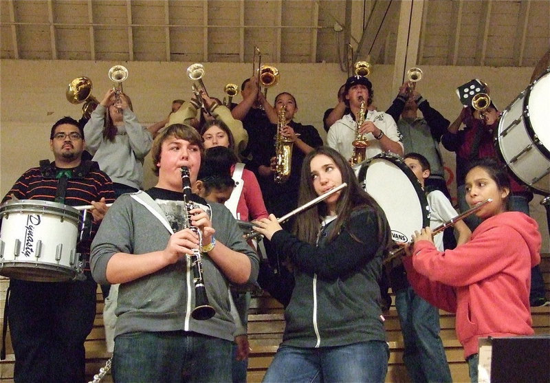 Image: The Gladiator Regiment Band’s director, Jesus Perez, joins in with his pupils by playing the drums during the pep rally this past Thursday before Italy defeated the Goldthwaite Eagles for the 2012 regional quarterfinal championship!