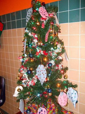 Image: Handmade ornaments decorate this tree.