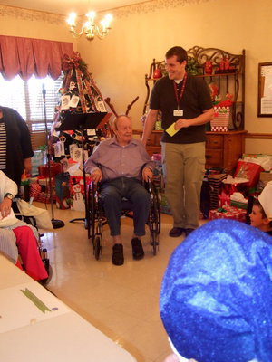 Image: This resident sporting reindeer antlers, was the designated ‘leg looper’ of the Therapy group.