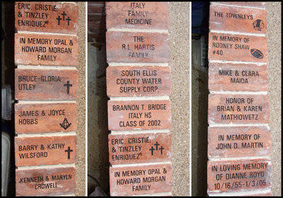 Image: An aerial view of a collection of the personalized brick placeholders already attached to the pony walls of the Pavilion.