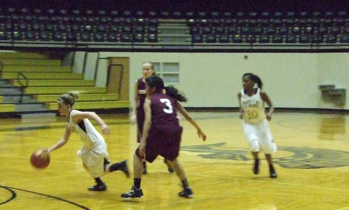 Image: Tara Wallis #4 takes the ball right through the Lady Skyhawks.