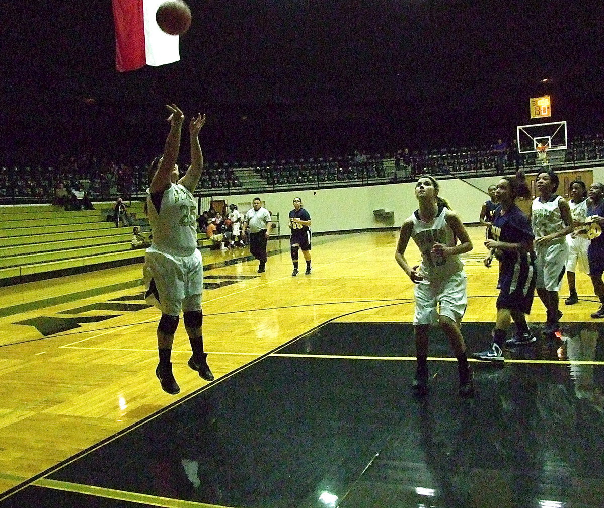 Image: Monserrat Figueroa(25) uses the glass to help the Lady Gladiators begin district with a 3-0 record after disposing of the GPAA Lady Eagles 74-10 inside Italy Coliseum.