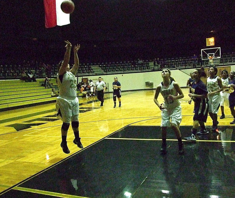 Image: Monserrat Figueroa(25) uses the glass to help the Lady Gladiators begin district with a 3-0 record after disposing of the GPAA Lady Eagles 74-10 inside Italy Coliseum.