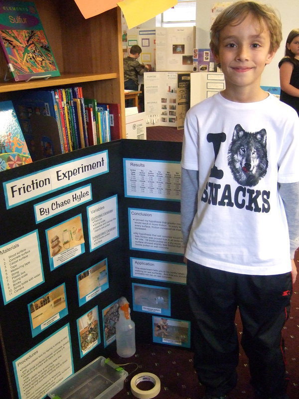 Image: Chase Hyles (3rd grade) took first place for his friction experiment.