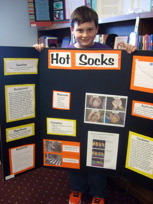 Image: Hunter Hinz (5th grade) took first place for his Hot Socks project.