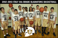 Image: The 2012-2013 Italy 8th grade Gladiator Basketball team is ready for their matchup against Blooming Grove. Pictured are Anton Berkley(31), James Walton(11), Dylan MaCasland(32), David De La Hoya(23), Michael Hughes(50), Jarvis Harris(24), Devonteh Williams(14) Joshua Cryer(34), Aaron Pittman(55), Joe Celis(41) and Elijah Garcia(42).