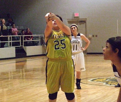 Image: Monserrat Figueroa(25) lines a shot from the free-throw line.