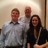 Image: Russell Clingenpeel; Mark Lucus, Milford High School band director; and Rachel Strange
