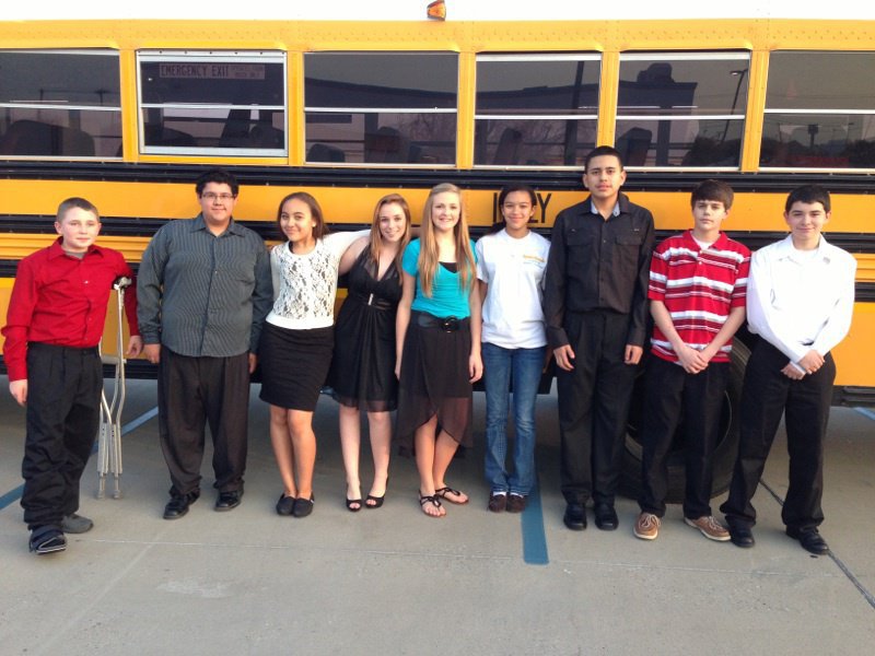 Image: Middle School Band members — Hunter Morgan, Adrian Acevedo, Vanessa Cantu, Sarah Levy, Annie Perry, April Lusk, David DeLaHoya, Jacob Brooks and Eli Garcia