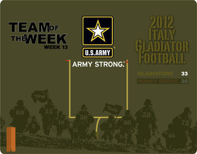 Image: The Italy Gladiators were awarded the Army Strong Team of the Week in week 13 by the United States Army after getting the job done against Honey Grove by a score of 33-20 to claim the regional final championship.