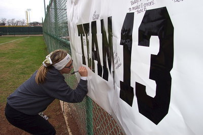 Image: Bailey Eubank writes her goal for the game against Hubbard.
