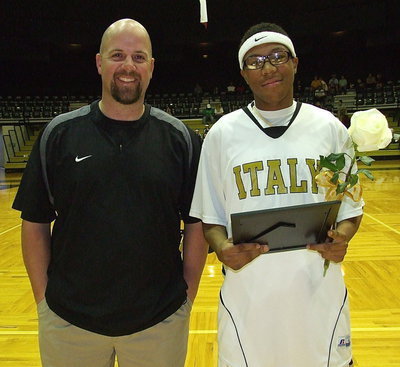 Image: Congratulations to senior Gladiator John “Squirt” Hughes who is escorted by Italy’s AD/HFC Hank Hollywood.