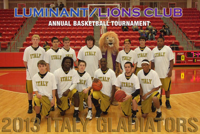 Image: The Gladiators are joined by Simba, the Lions Club mascot out of Granbury, for a group picture before the game.
    Pictured on the back row (L-R) are: Cody Boyd, Reid Jacinto, Zain Byers, Kevin Roldan, Simba, Kelvin Joffrey, Mason Womack and Darol Mayberry. On the front row (L-R) are: Levi McBride, Ryheem Walker, John Escamilla, Marvin Cox, Caden Jacinto and John Hughes.