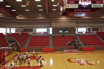 Image: The scene is set as Italy warms up in the upscale Glen Rose basketball arena.