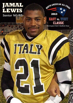 Image: Congratulations to Italy’s senior NG/RB Jalarnce Jamal “Shorty” Lewis(21) who will be representing the Gladiators in the 2013 North All-Stars East vs. West Classic at Pennington Field in Bedford on Saturday, June 15, 2013.